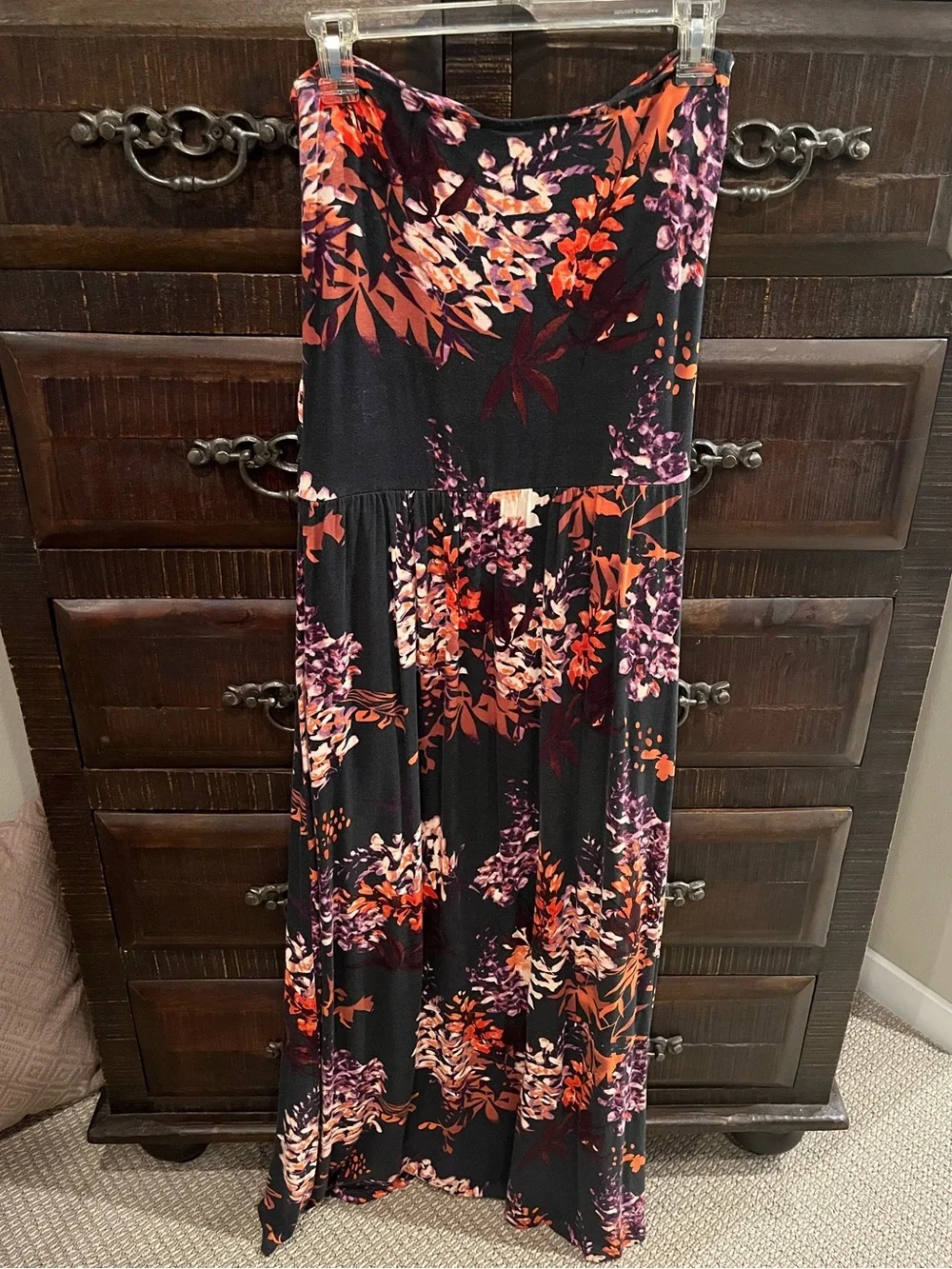 Strapless Black Floral Maxi Dress Bandeau Maxi Dress - Picture 5 of 7